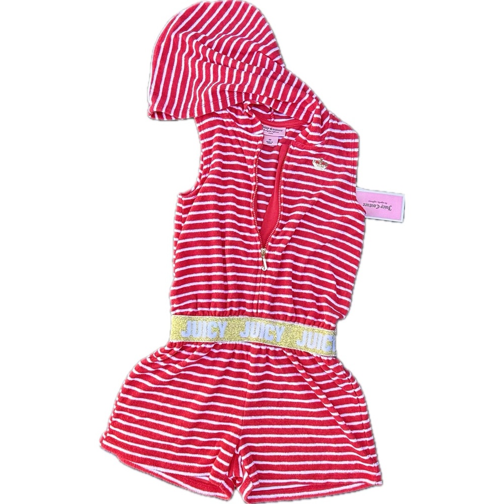Juicy Couture Red Striped Hooded Romper / Swimsuit Cover-Up (Size 6X) NWT